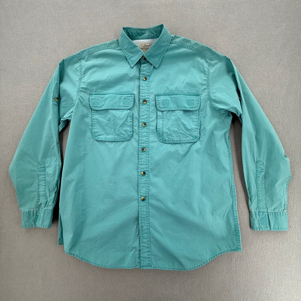 L.L.Bean‎ Fishing Utility Outdoor Long Sleeve Cotton Work Shirt Men Size M Reg